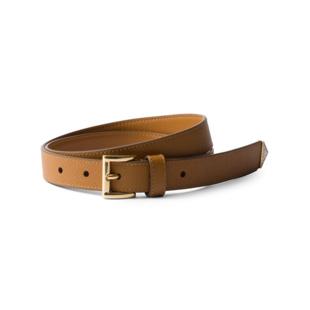 Saffiano Leather Belt With Enameled Triangle Logo Women
